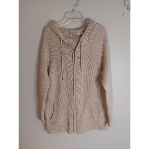 Soft Surroundings Hooded Wool Blend Zip Up Sweater Sz Medium Tan - Picture 1 of 4